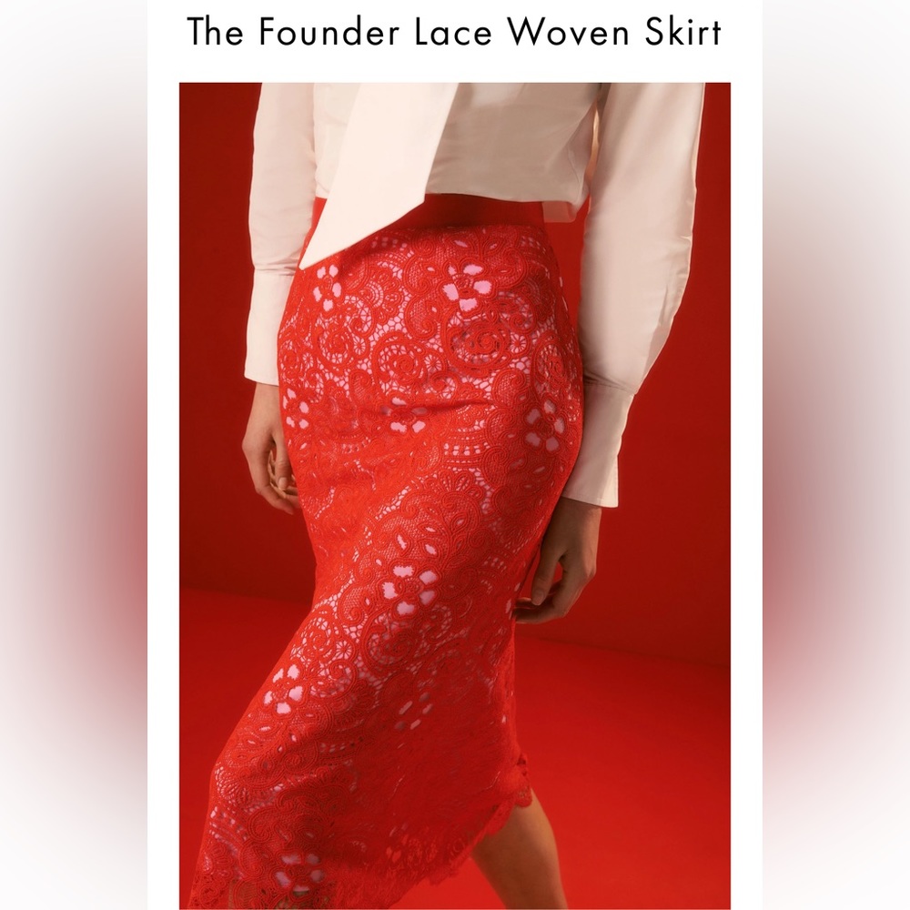 Karen Millen The Founder Red/Pink Lace Woven Skirt 😍 Sz 6